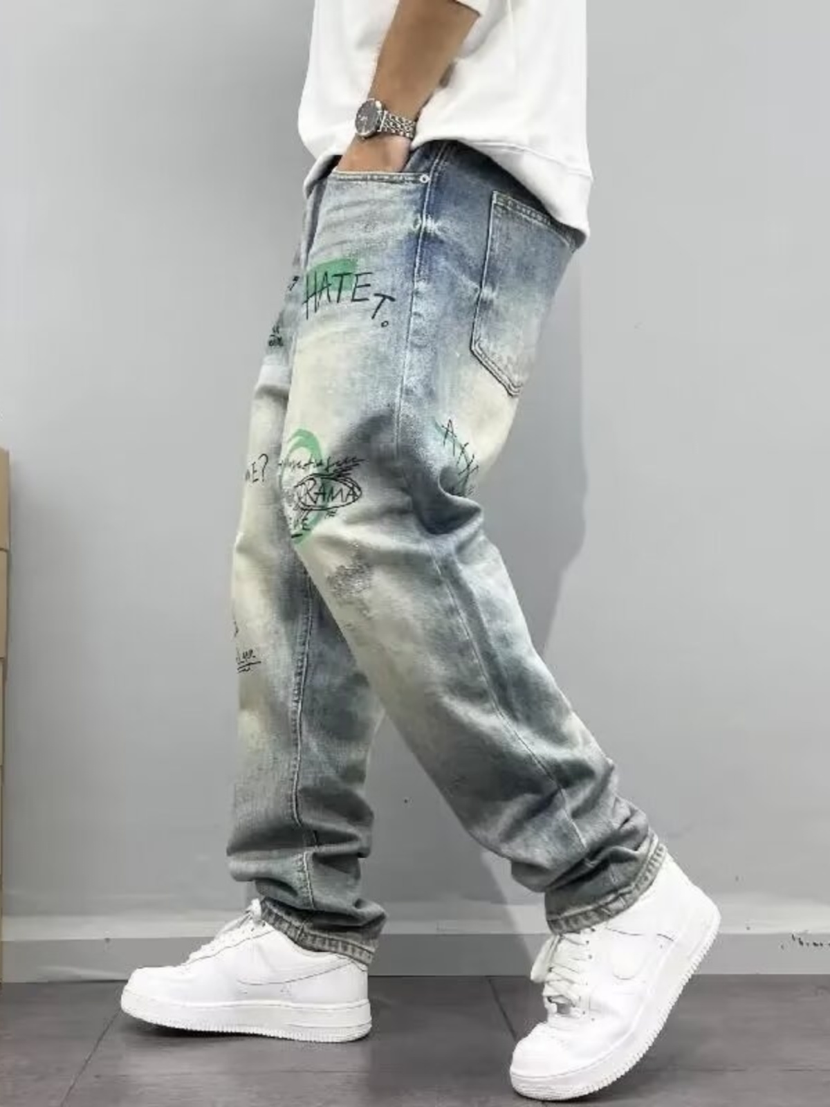 Streetwear Brand Denim - Calça Jeans Masculina Retrô Americana Streetwear