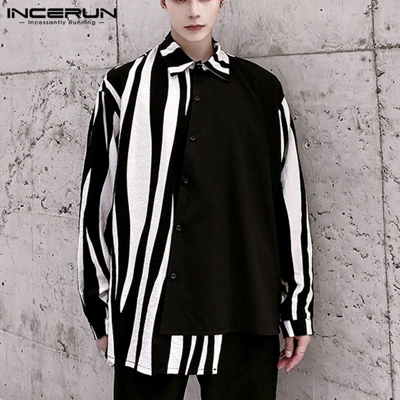 Streetwear Brands 2026 - Camisas Masculinas Listradas com Patchwork 2026,