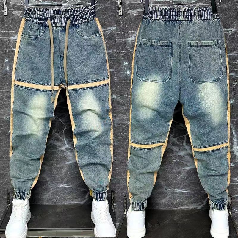 Streetwear Brand Denim - Calça jeans harém azul masculina, jeans