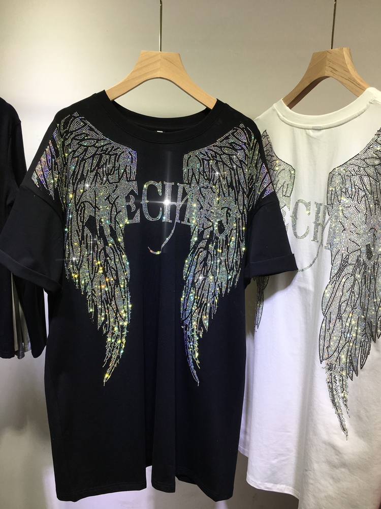 Streetwear Brand Shirts - Unisex Oversized Rhinestone Angel Wings T