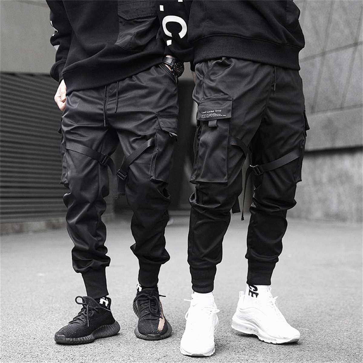 Streetwear Brand For Men - Preto hip hop calças de carga