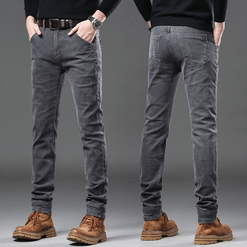 Streetwear Brand Denim - Novo cinza puro coreano magro jeans