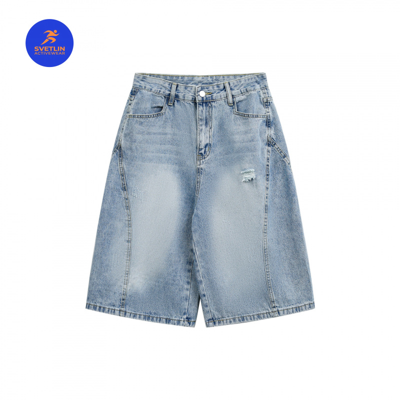 Streetwear Brand Denim - Shorts jeans de luxo MAQVOB, tamanho