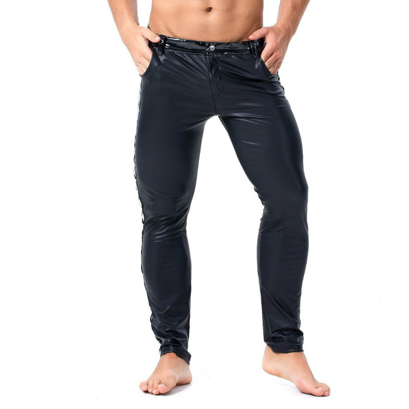 Calças de rebite de couro masc - Streetwear Brand For Men avaliação e preço