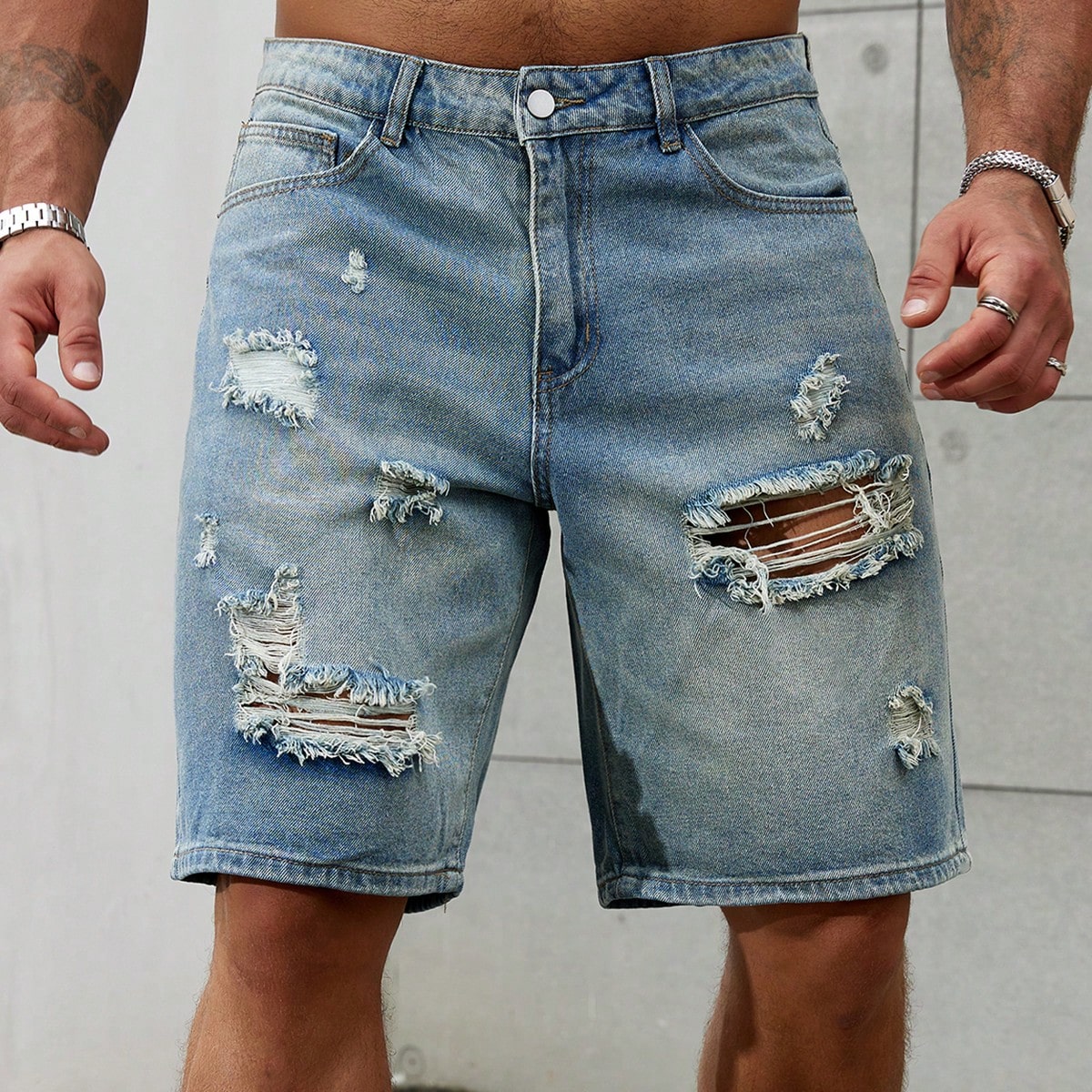 Jeans curto de algodão rasgado - Streetwear Brand For Men avaliação e preço