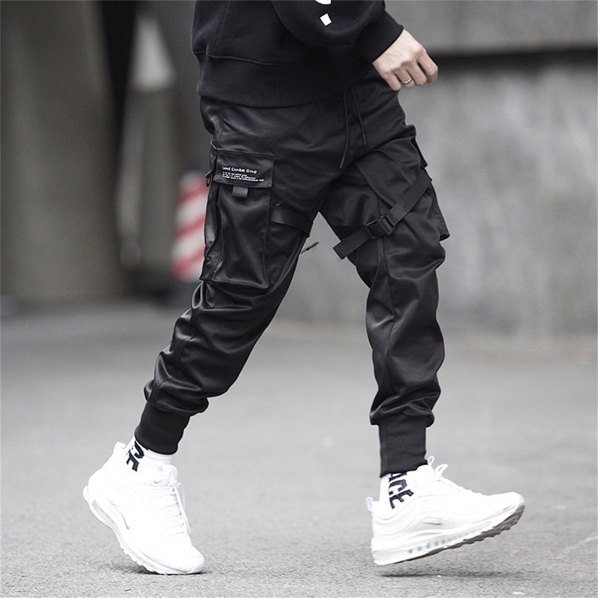 Preto hip hop calças de carga  - Streetwear Brand For Men avaliação e preço