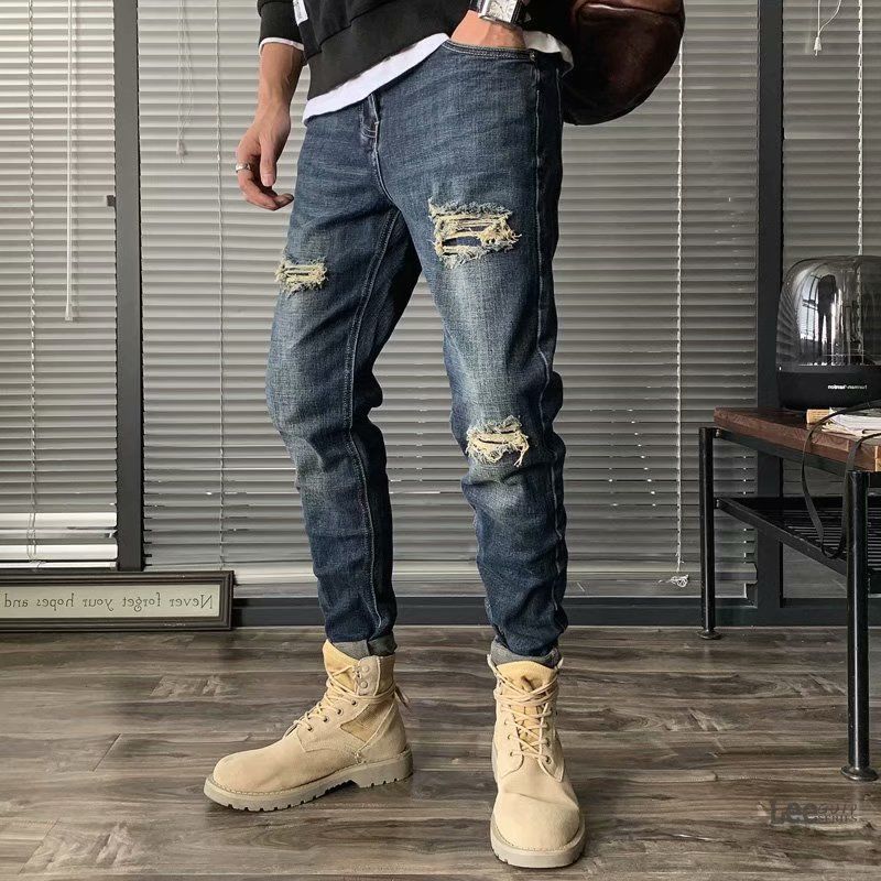 Jeans rasgados masculinos outo - Streetwear Brand Denim avaliação e preço