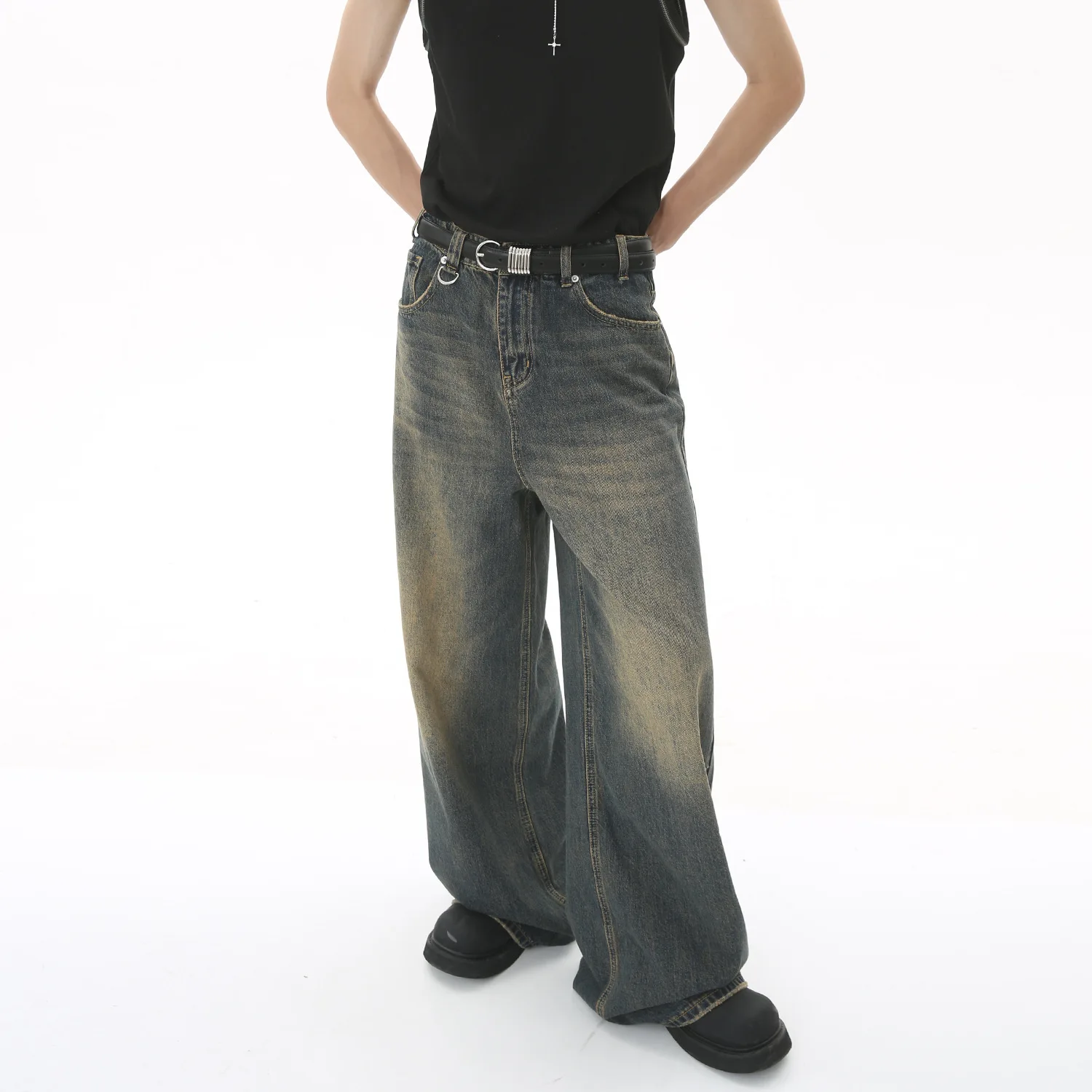 Novo masculino baggy perna ret - Streetwear Brand Denim avaliação e preço