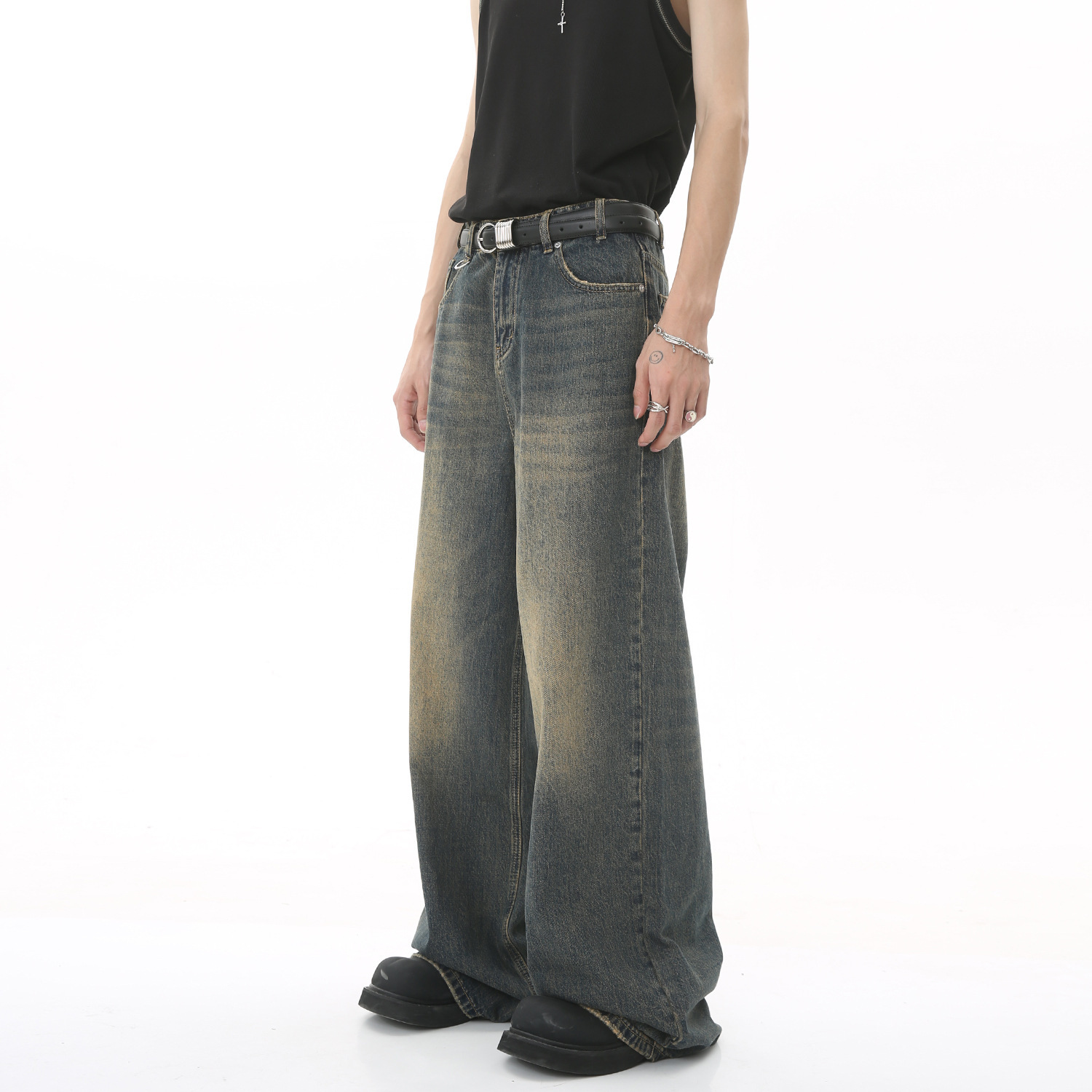 Novo masculino baggy perna ret - Streetwear Brand Denim avaliação e preço