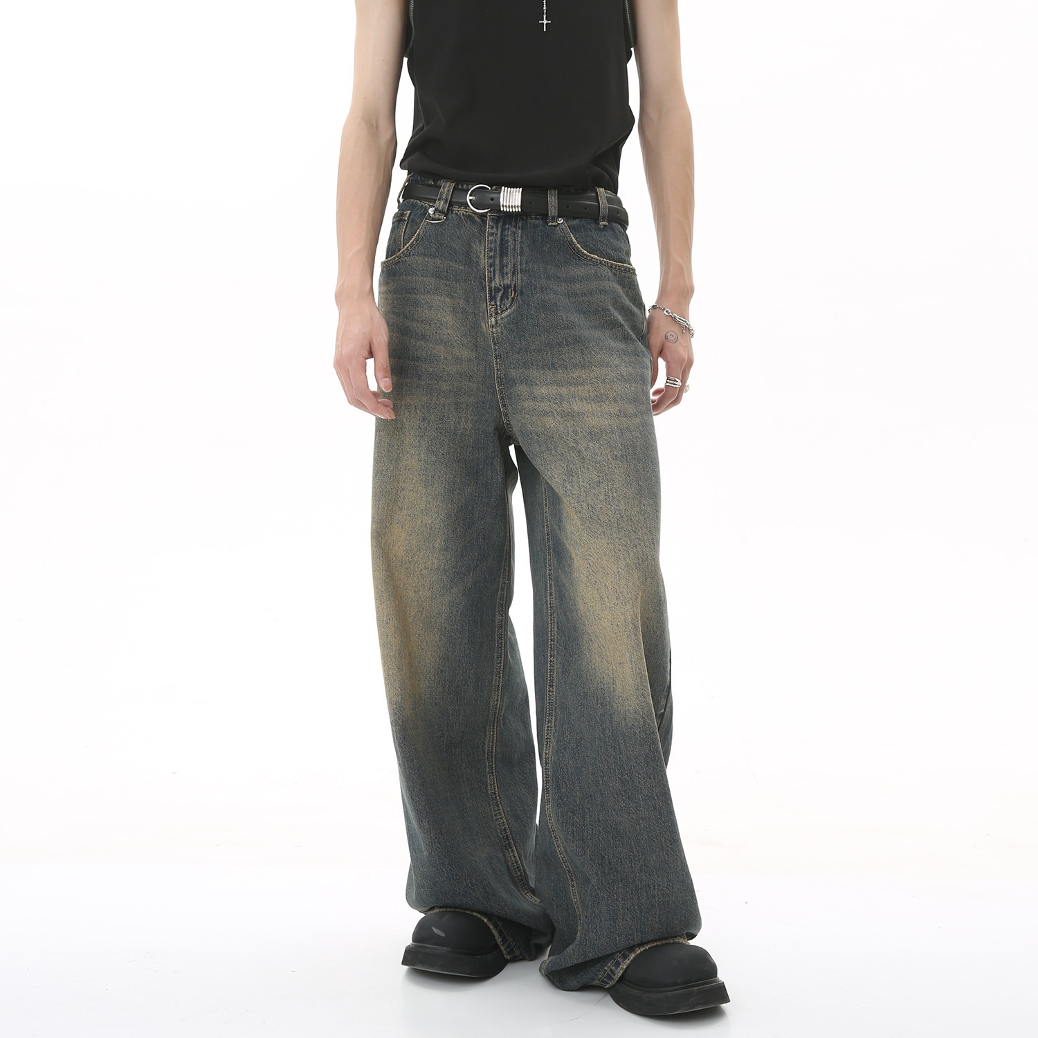Novo masculino baggy perna ret - Streetwear Brand Denim avaliação e preço